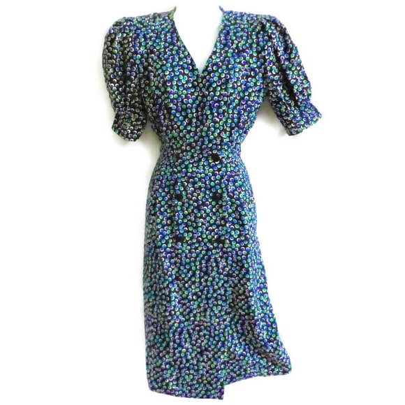 SiLK Adrianna Papell Dress Pure Silk Wrap Puff Sleeves Double Breasted Belted S - Picture 1 of 11